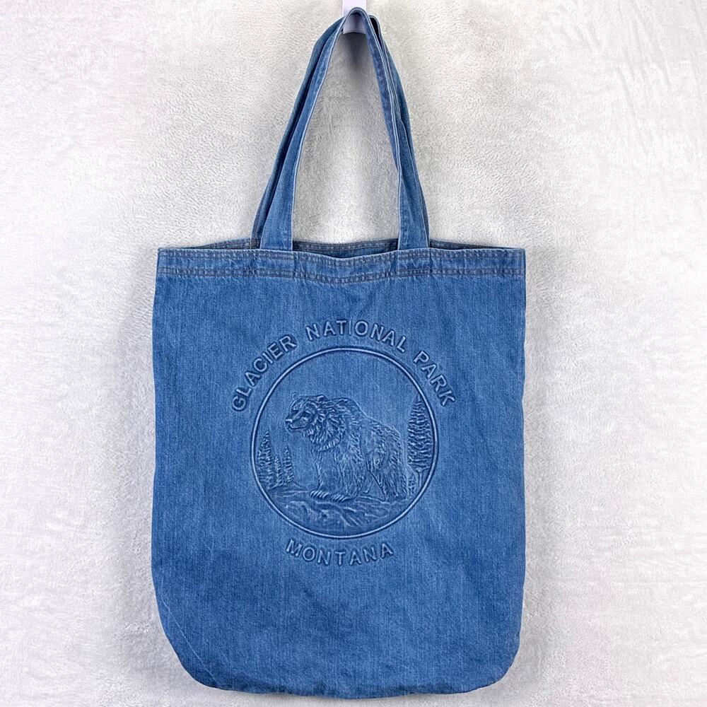 VTG Denim Tote Bag Glacier National Park Montana Embossed IAM Union Made in USA